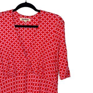 Boden Rebecca Pink & Red Geometric Pattern Jersey Midi Tea Dress - Sz 10 - NWOT